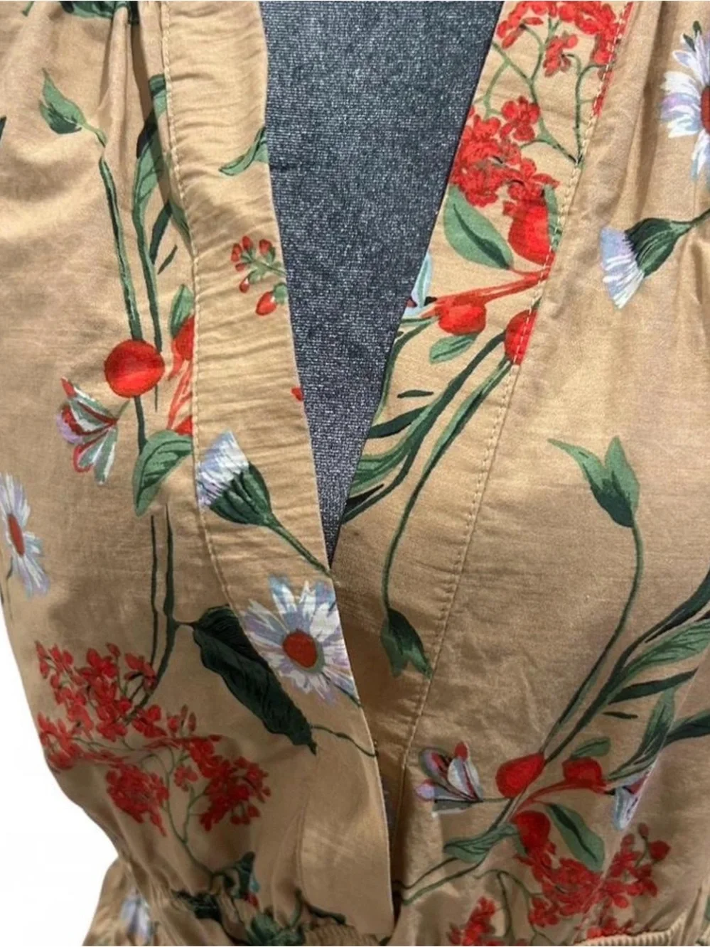 Anthropologie Floral Tiered Maxi Dress in Tan and Green - Picture 5 of 6